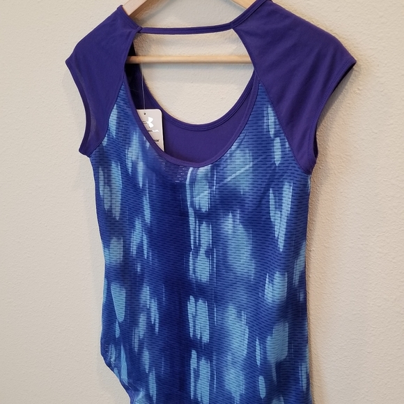 Under Armour Heat Gear Running Singlet XS Fitted Loose Compression Blue w/Reflex - Picture 5 of 13